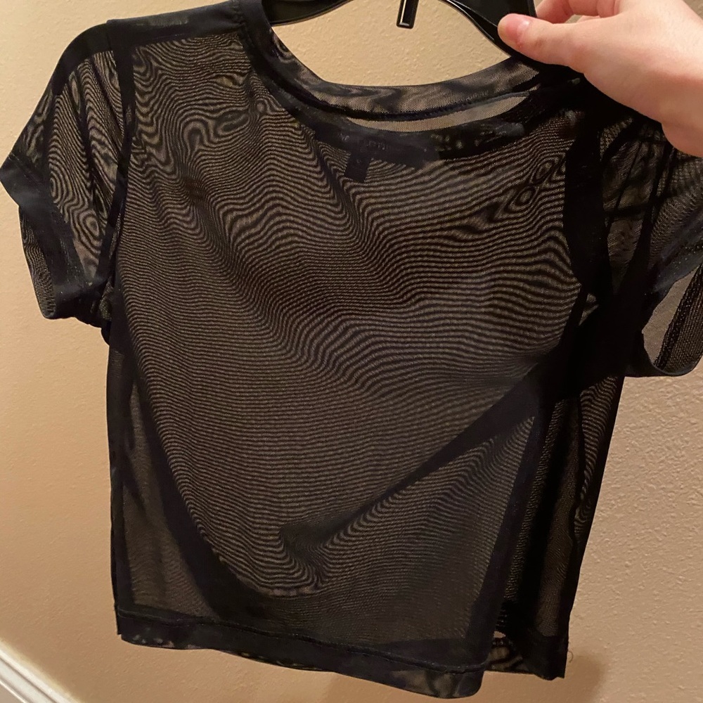 Short Sleeve Black Mesh Top